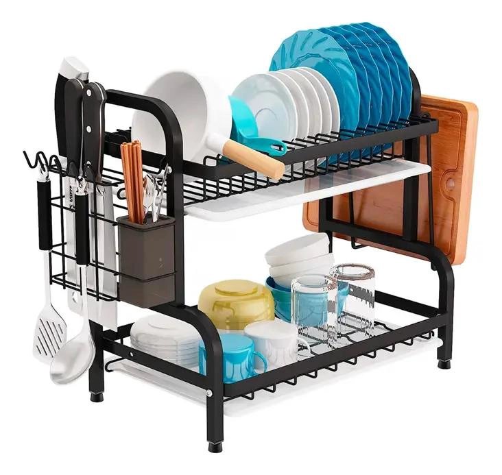 ESCURRIDOR DE PLATOS DE ACERO CON 2 NIVELES PARA COCINA - 8