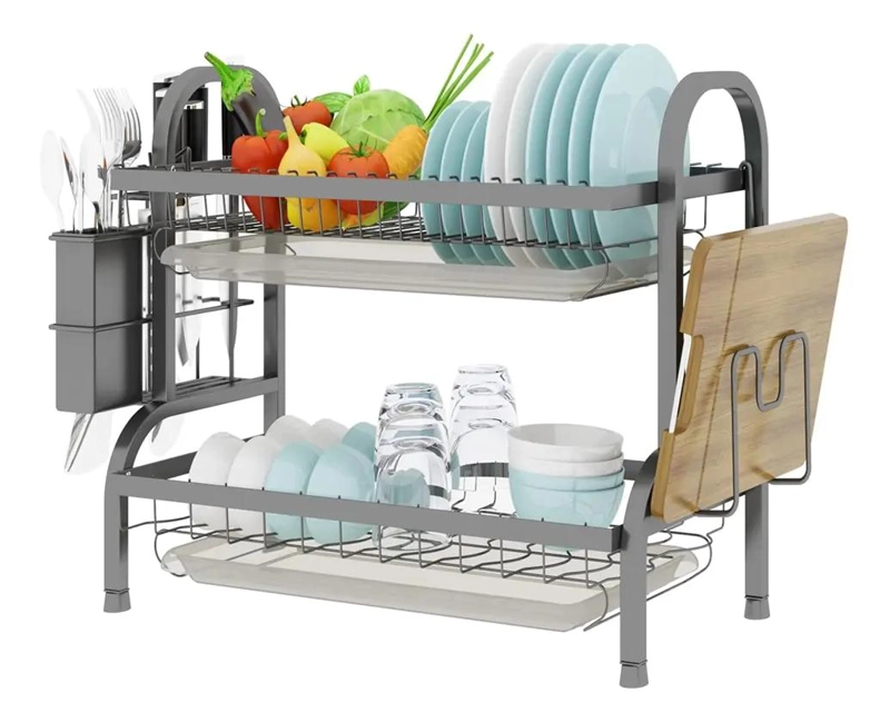 ESCURRIDOR DE PLATOS DE ACERO CON 2 NIVELES PARA COCINA - 9