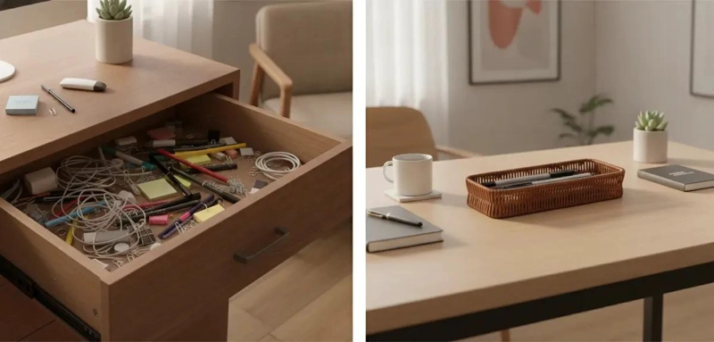CANASTO ORGANIZADOR RECTANGULAR DE MIMBRE COLOR MARRON OSCURO - 9
