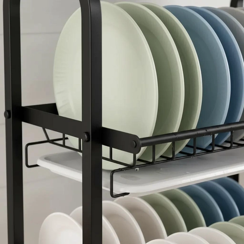 ESCURRIDOR DE PLATOS 3 NIVELES PARA COCINA EN COLOR NEGRO - 5