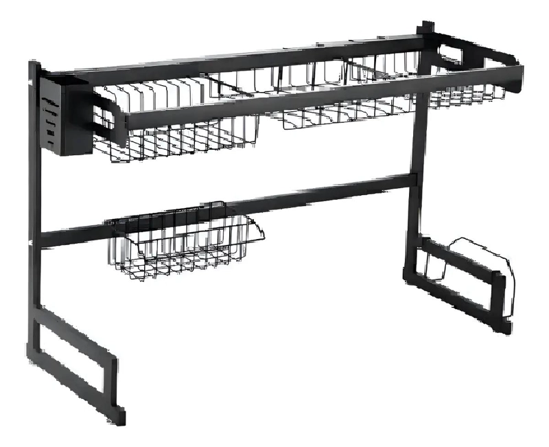 ESCURRIDOR DE PLATOS DE ACERO INOXIDABLE 2 NIVELES NEGRO 85 CM - 1
