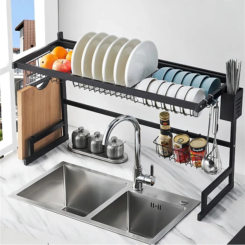 ESCURRIDOR DE PLATOS DE ACERO INOXIDABLE 2 NIVELES NEGRO 85 CM - 6