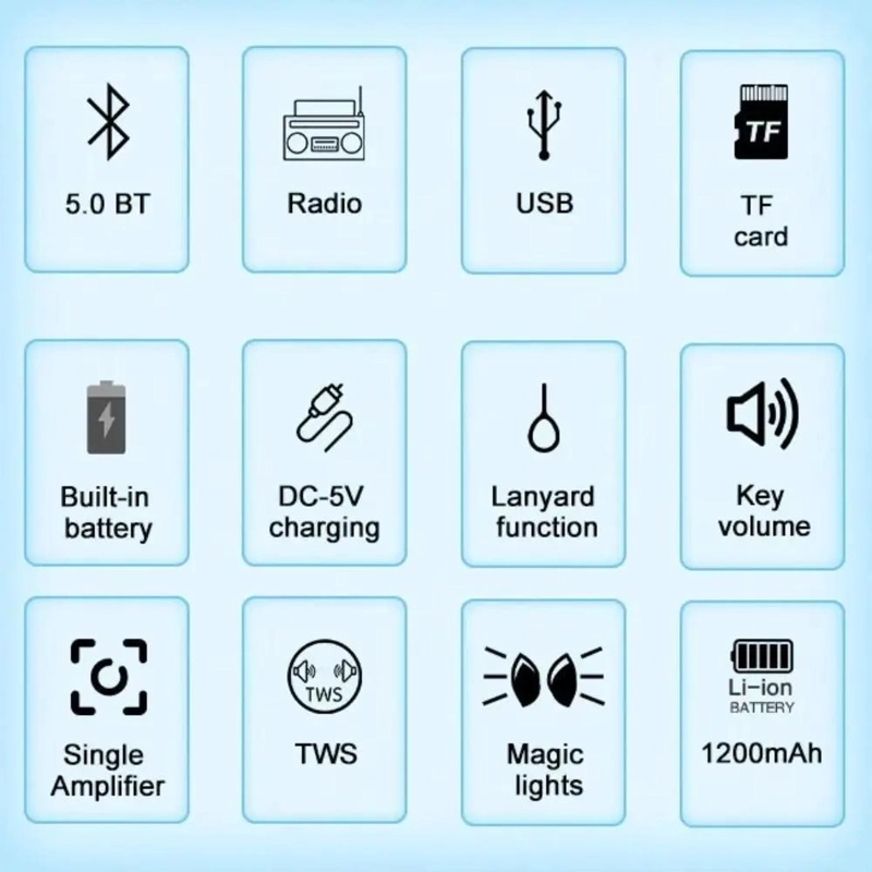 PARLANTE BLUETOOTH PORTATIL CON LUCES LED Y RADIO FM - 4