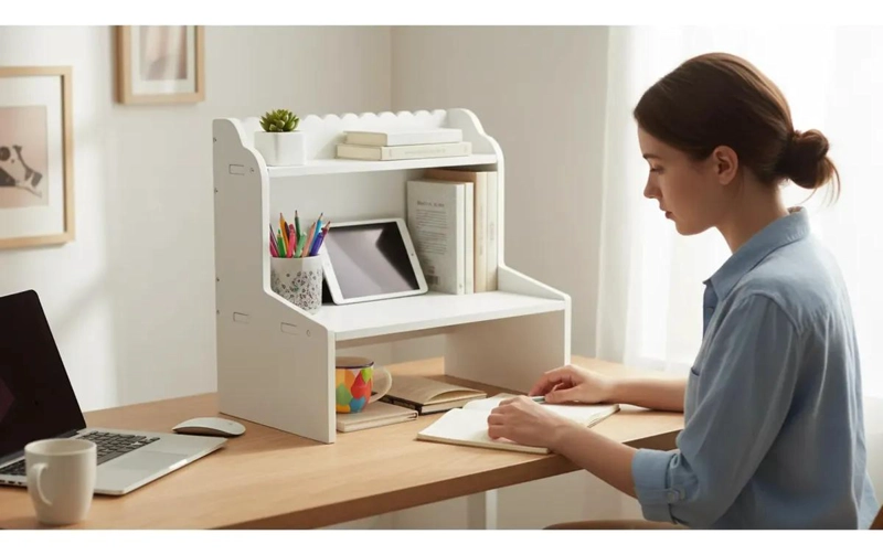ESTANTE ORGANIZADOR DE ESCRITORIO DE 2 NIVELES EN COLOR BLANCO - 4