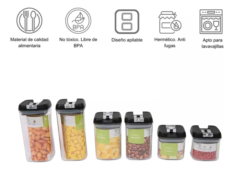 SET DE 6 FRASCOS HERME TICOS PARA ALMACENAMIENTO DE ALIMENTOS - 3