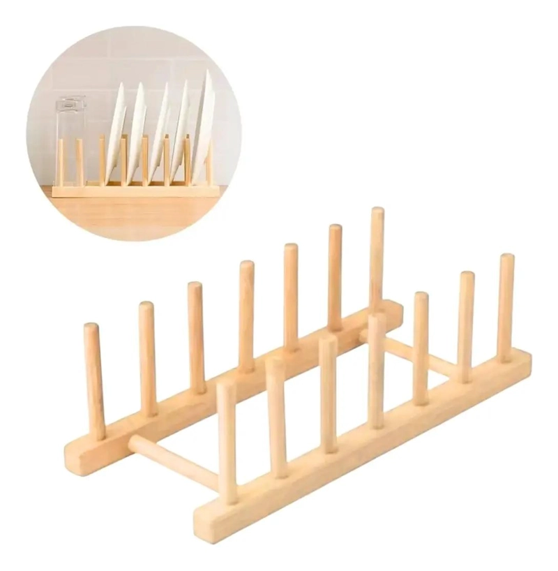 ESCURRIDOR DE PLATOS EN MADERA NATURAL PARA COCINA - 1