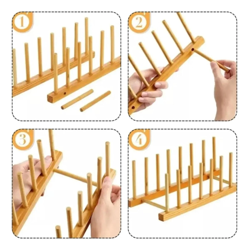 ESCURRIDOR DE PLATOS EN MADERA NATURAL PARA COCINA - 4