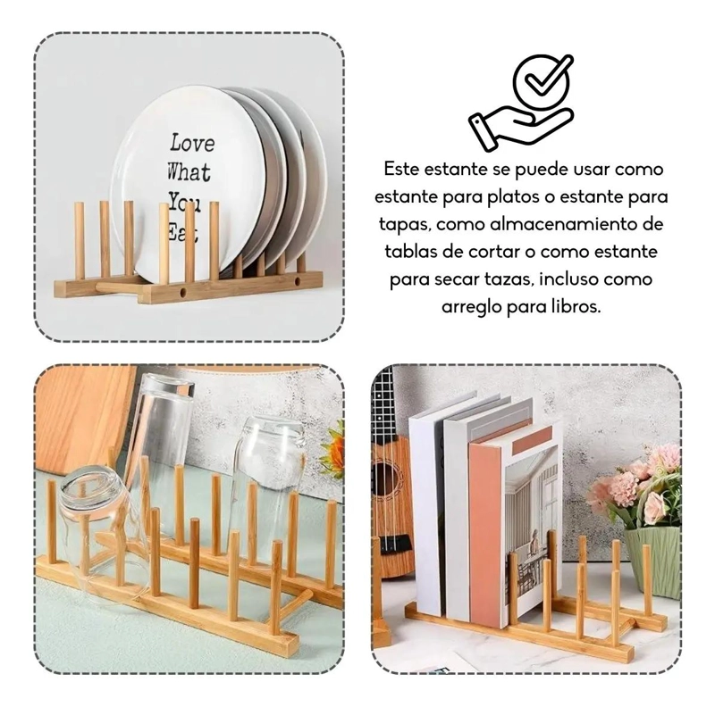 ESCURRIDOR DE PLATOS EN MADERA NATURAL PARA COCINA - 5
