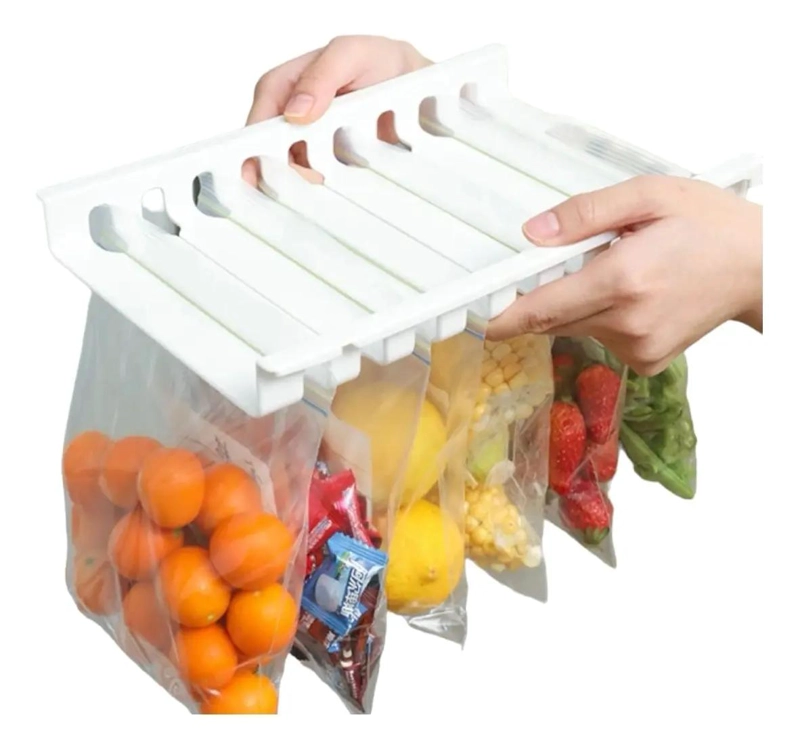 ORGANIZADOR DE BOLSAS PARA REFRIGERADOR CON RIELES Y 10 BOLSAS ZIP - 1