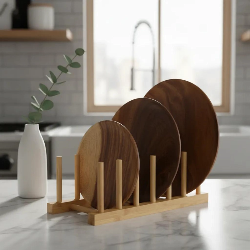 ESCURRIDOR DE PLATOS DE BAMBU NATURAL PARA COCINA - 1