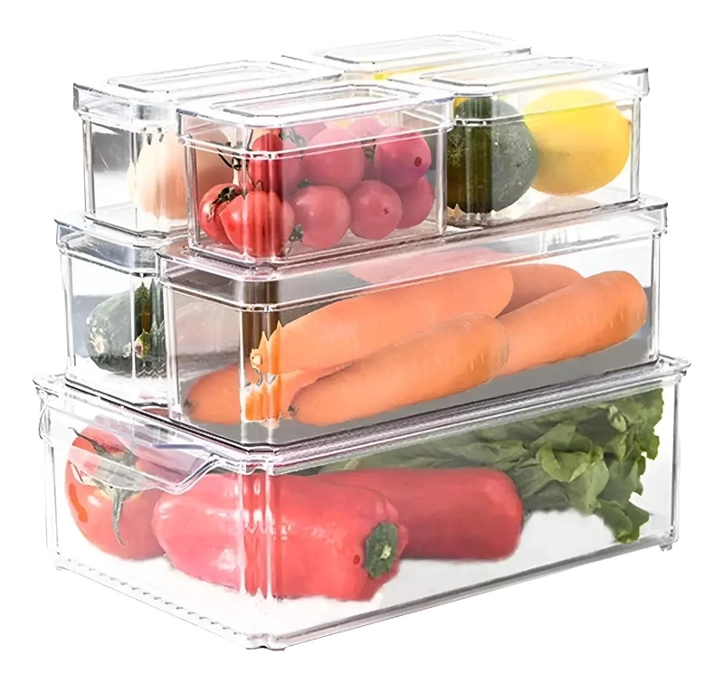 SET DE 7 CONTENEDORES ORGANIZADORES PARA REFRIGERADOR CON TAPA - 1