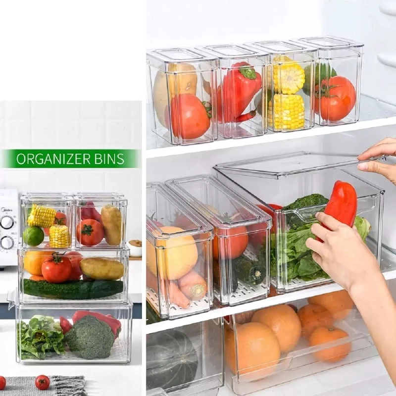 SET DE 7 CONTENEDORES ORGANIZADORES PARA REFRIGERADOR CON TAPA - 2