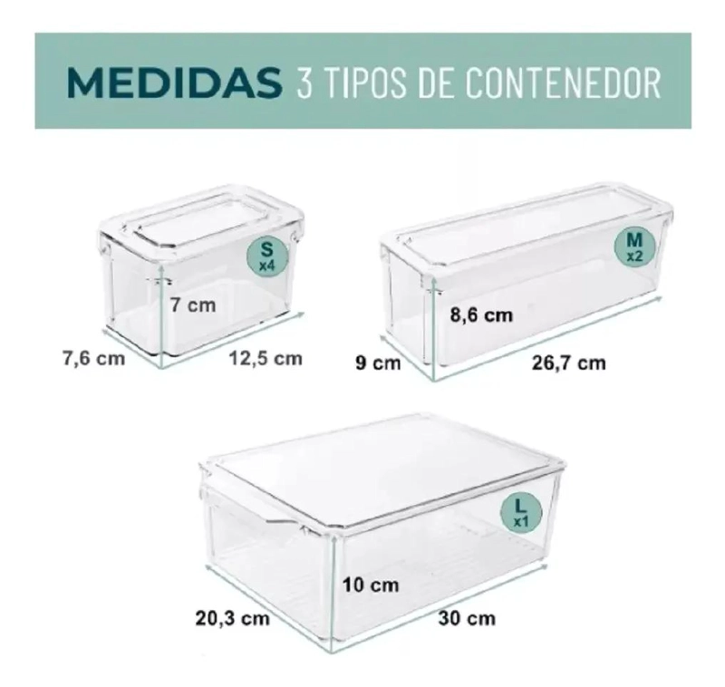 SET DE 7 CONTENEDORES ORGANIZADORES PARA REFRIGERADOR CON TAPA - 4