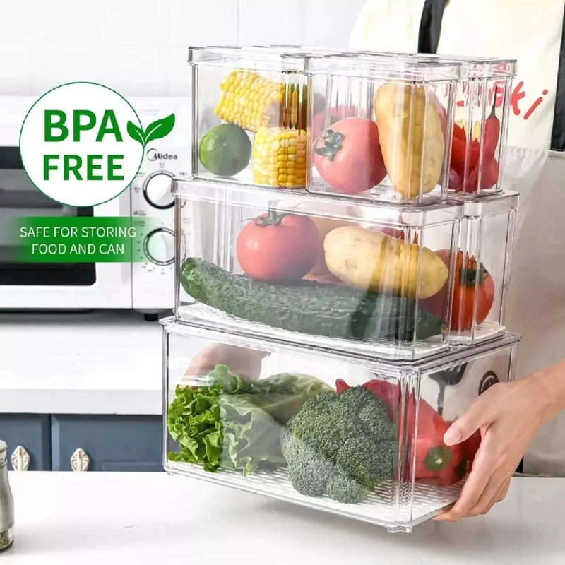 SET DE 7 CONTENEDORES ORGANIZADORES PARA REFRIGERADOR CON TAPA - 6
