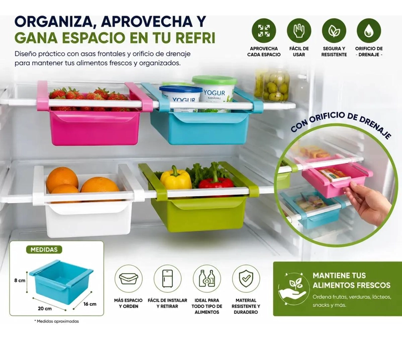 ORGANIZADOR DESLIZANTE PARA REFRIGERADOR COLOR VERDE - 3
