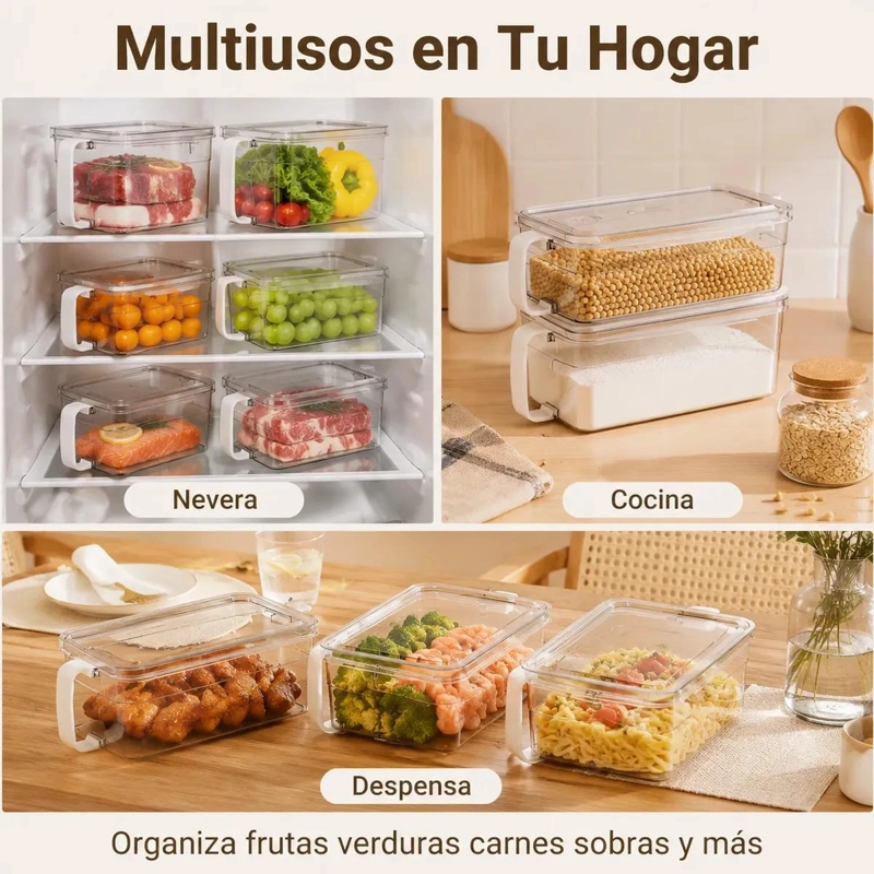 CONTENEDOR ORGANIZADOR TRANSPARENTE PARA REFRIGERADOR CON TAPA - 3