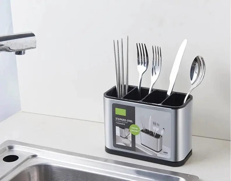 ESCURRIDOR DE CUBIERTOS DE ACERO INOXIDABLE CON 4 COMPARTIMENTOS - 2