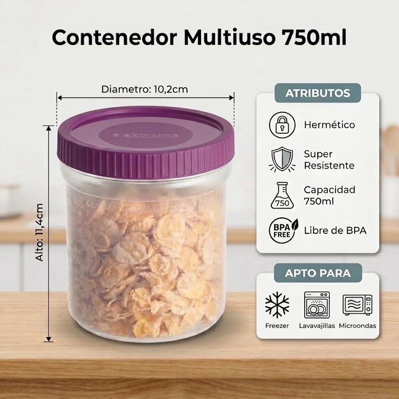 CONTENEDOR HERME TICO DE PLASTICO PARA ALMACENAMIENTO 750ML - 2