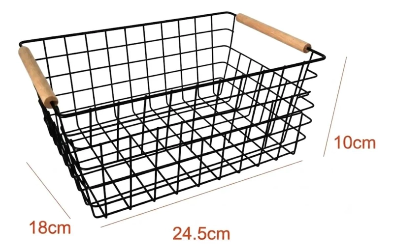 CANASTO ORGANIZADOR RECTANGULAR DE METAL CON MANILLAS DE MADERA - 7