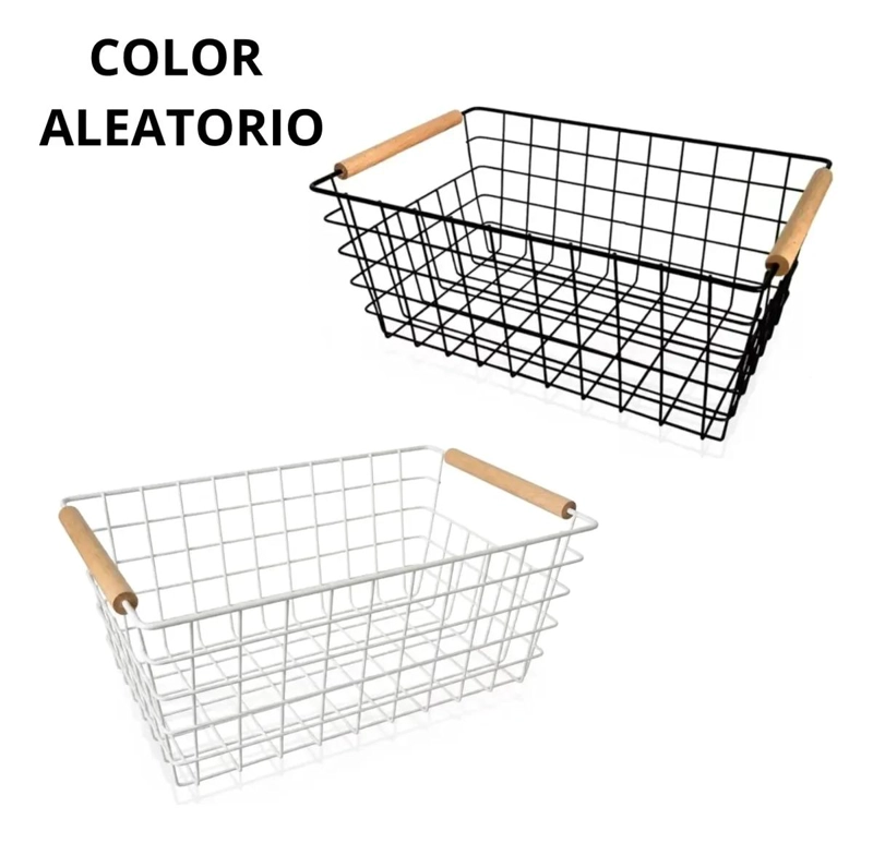 CANASTO ORGANIZADOR RECTANGULAR DE METAL CON MANILLAS DE MADERA - 8