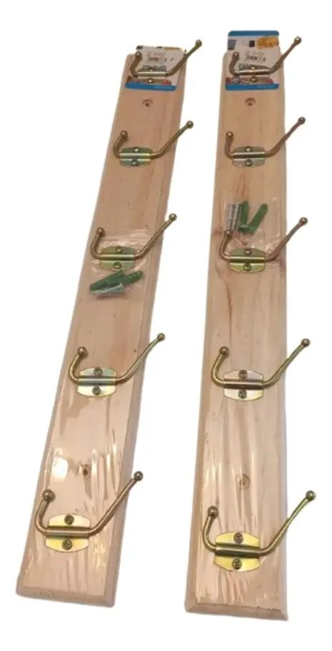 SET DE 2 PERCHEROS DE MADERA CON 5 GANCHOS DE 50 CM - 2