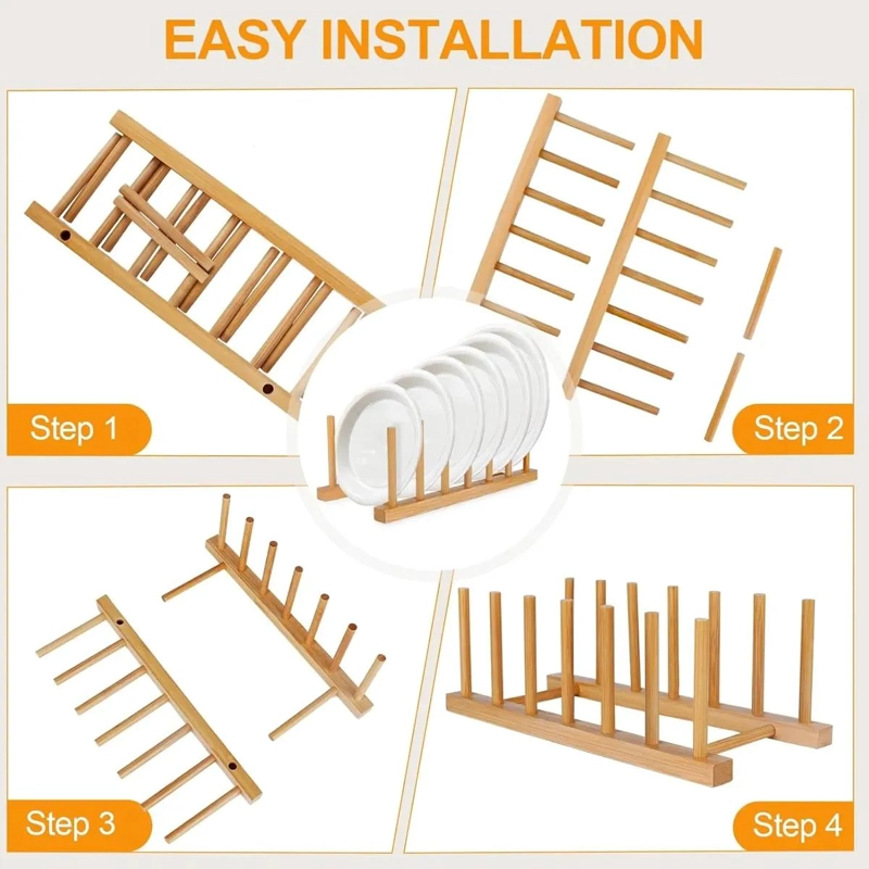 ESTANTE ORGANIZADOR DE PLATOS Y TAZAS DE BAMBU PACK DE 2 - 3