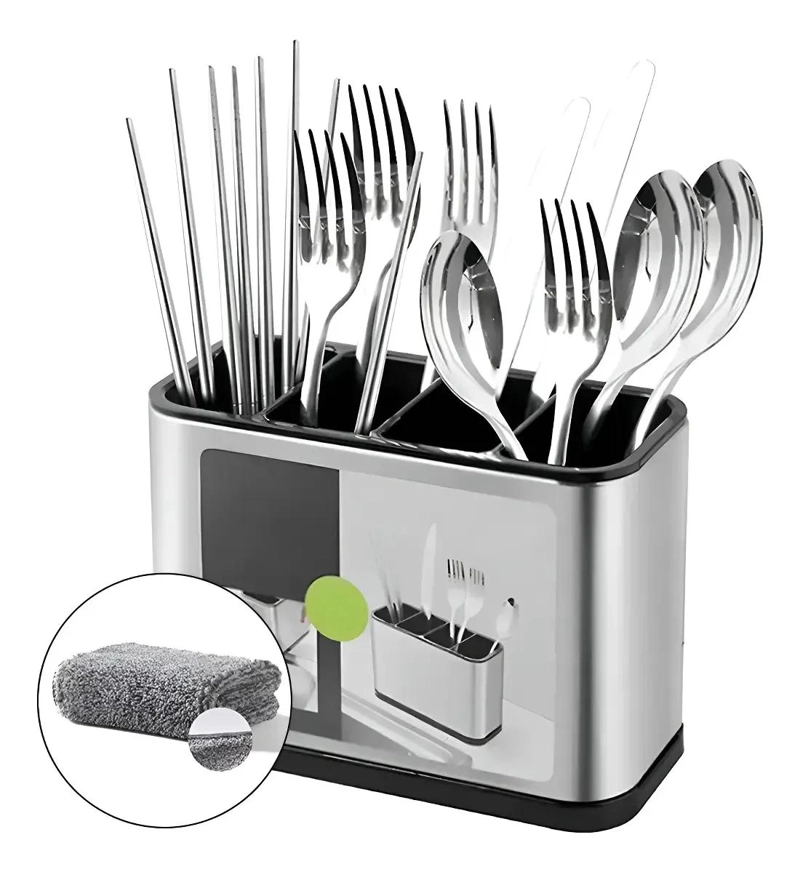 ESCURRIDOR DE CUBIERTOS DE ACERO INOXIDABLE CON 4 COMPARTIMENTOS - 2