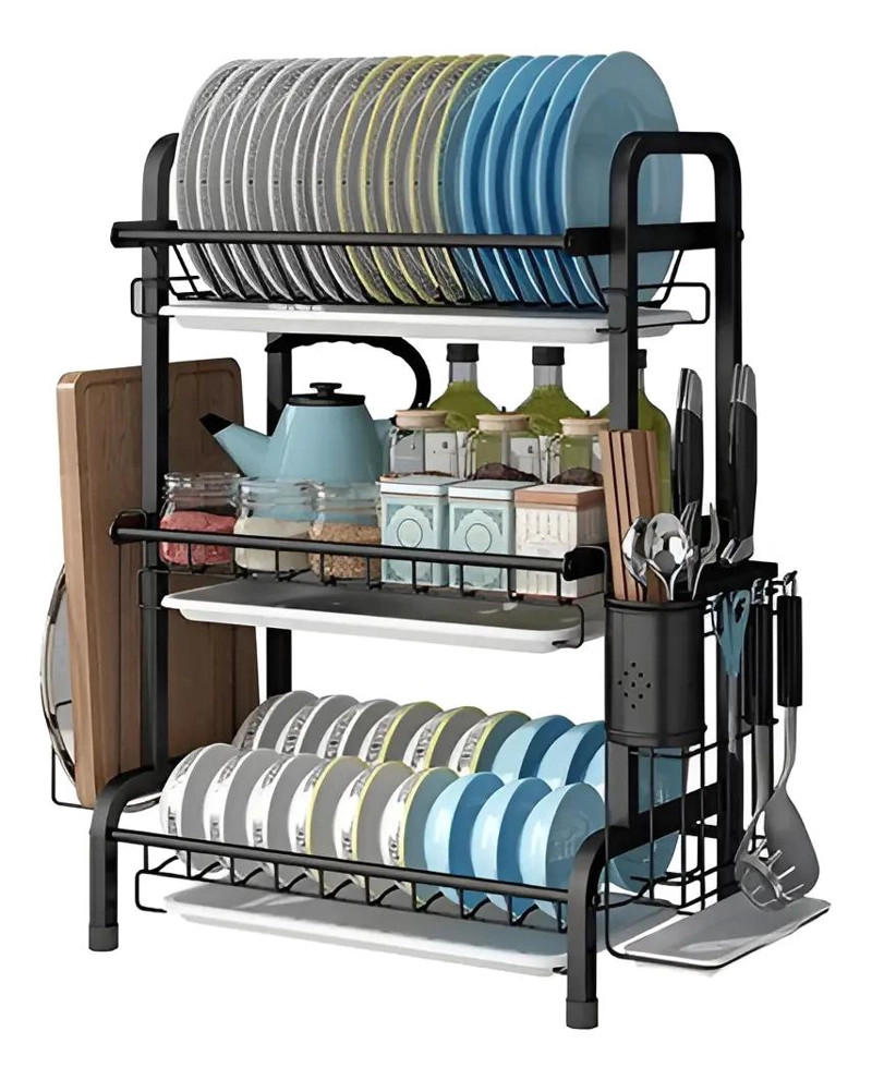 ESCURRIDOR ORGANIZADOR DE PLATOS 3 NIVELES CON DRENAJE - 1