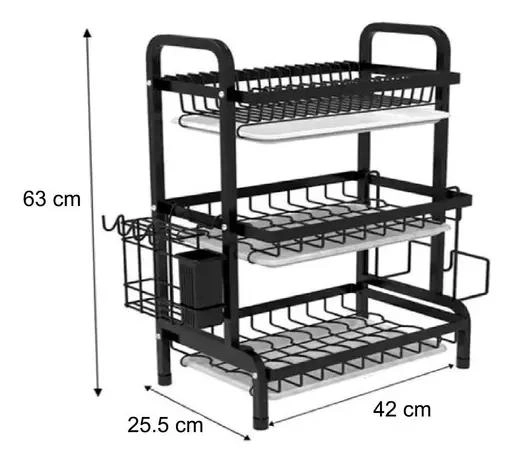 ESCURRIDOR ORGANIZADOR DE PLATOS 3 NIVELES CON DRENAJE - 3