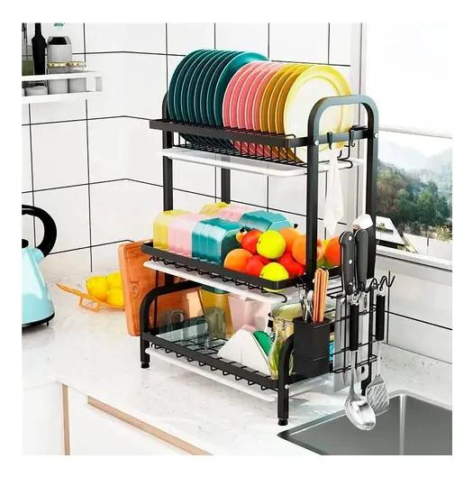 ESCURRIDOR ORGANIZADOR DE PLATOS 3 NIVELES CON DRENAJE - 4