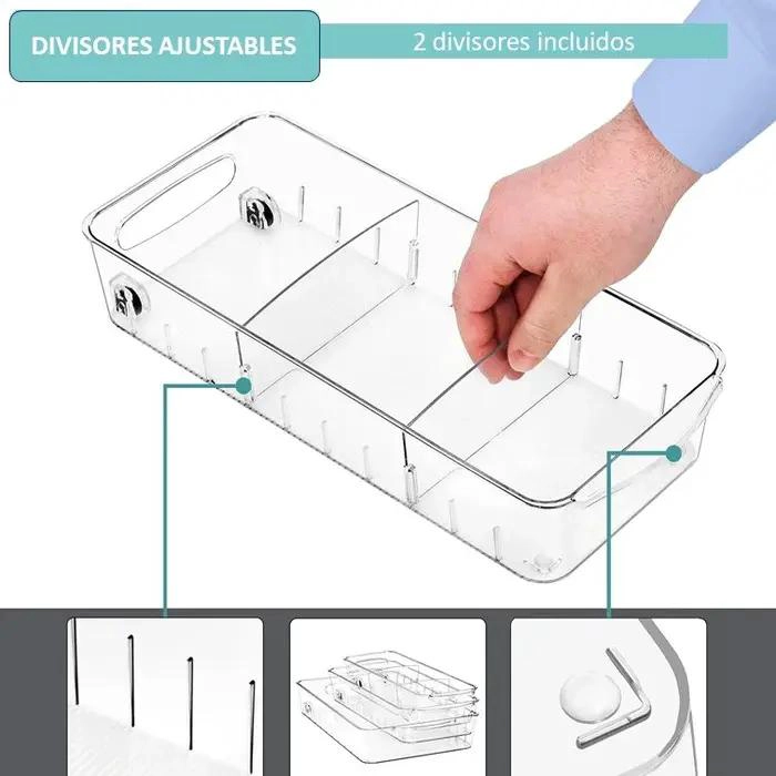 ORGANIZADOR TRANSPARENTE PARA REFRIGERADOR CON RUEDAS Y MANGO - 1