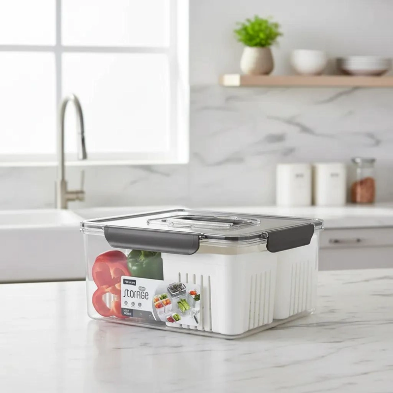 ORGANIZADOR DE REFRIGERADOR CON TAPA Y 4 DIVISIONES PARA ALIMENTOS - 3