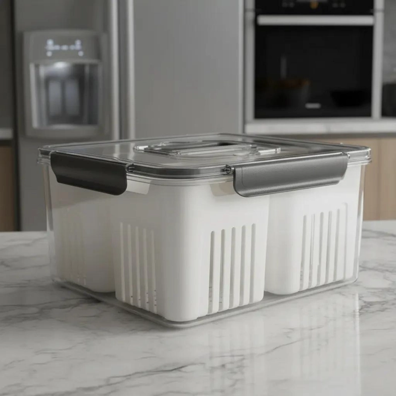 ORGANIZADOR DE REFRIGERADOR CON TAPA Y 4 DIVISIONES PARA ALIMENTOS - 5