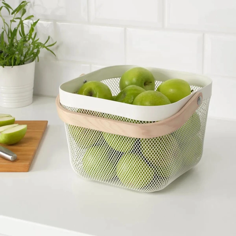 CANASTO ORGANIZADOR DE MALLA DE ACERO BLANCO PARA ALIMENTOS - 6