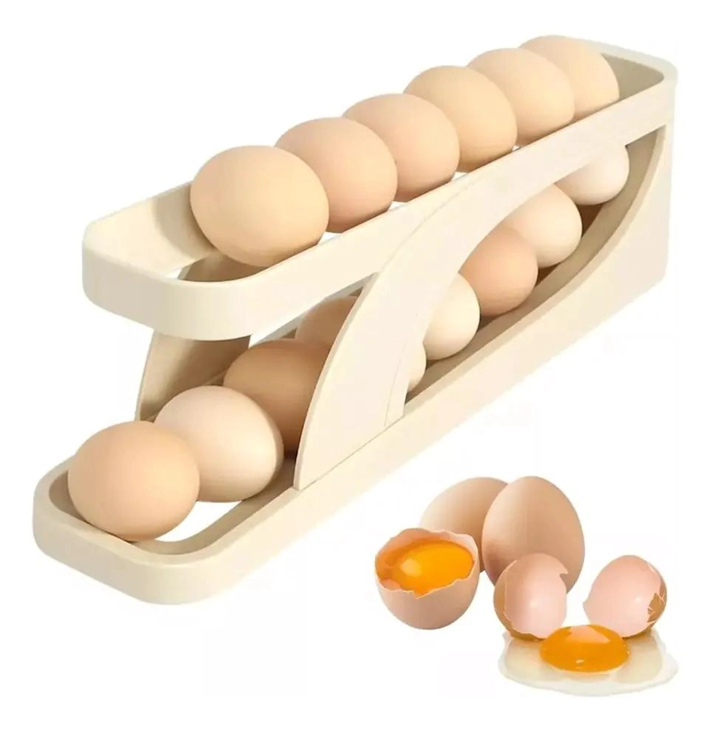 HUEVERA ORGANIZADOR DISPENSADOR PARA 14 HUEVOS EN COLOR BEIGE - 1