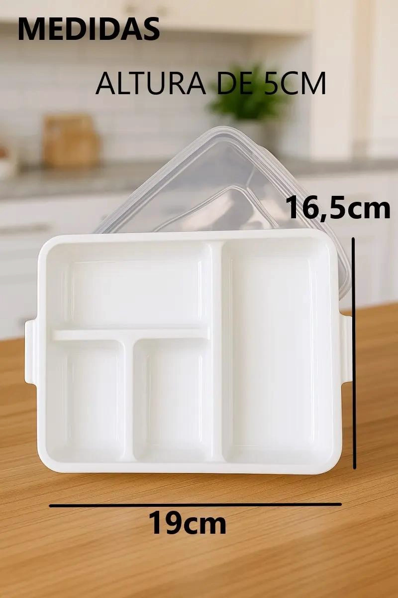 CONTENEDOR RECTANGULAR DE COMIDA CON 4 COMPARTIMIENTOS - 1
