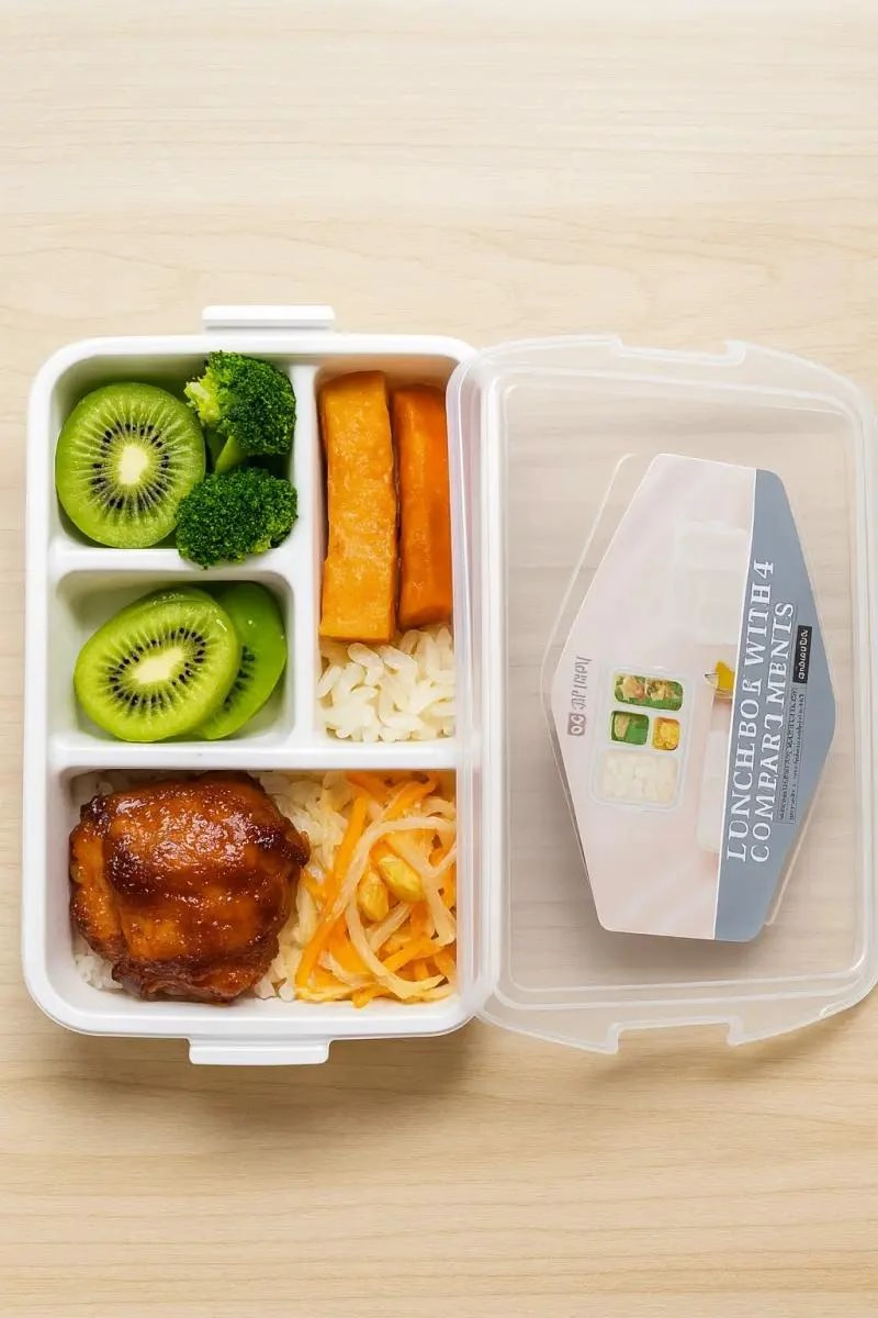CONTENEDOR RECTANGULAR DE COMIDA CON 4 COMPARTIMIENTOS - 2