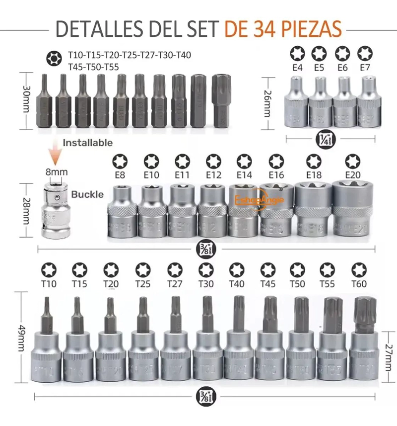 JUEGO DE DADOS TORX ESTRELLA 34 PIEZAS - 6