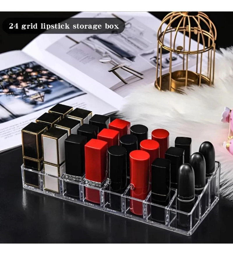 ORGANIZADOR ACRILICO TRANSPARENTE PARA LABIALES CON 12 COMPARTIMENTOS - 5