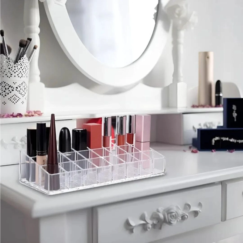ORGANIZADOR ACRILICO TRANSPARENTE PARA LABIALES CON 12 COMPARTIMENTOS - 6