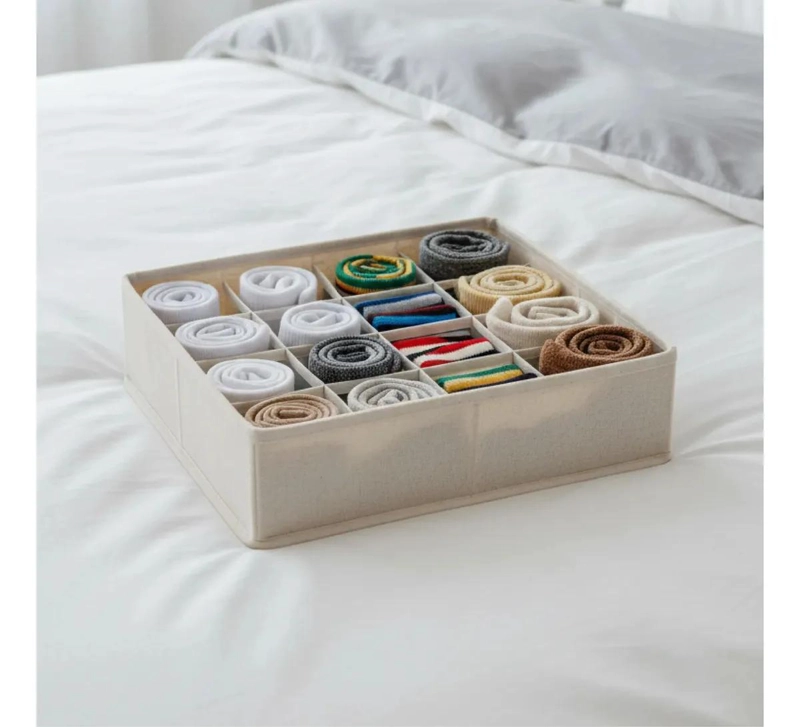 ORGANIZADOR DE CAJON TEXTIL CON 16 DIVISORES, SET DE 3 UNIDADES - 1