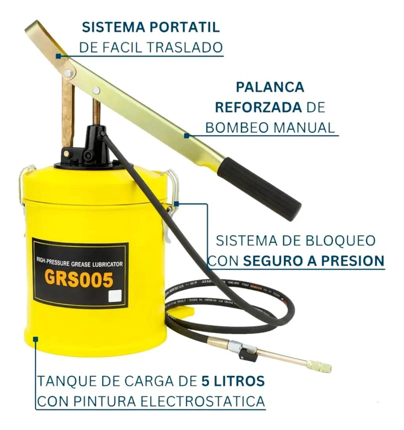 GRASERA MANUAL 5 LITROS ACERO CON MANGUERA Y PISTOLA - 2