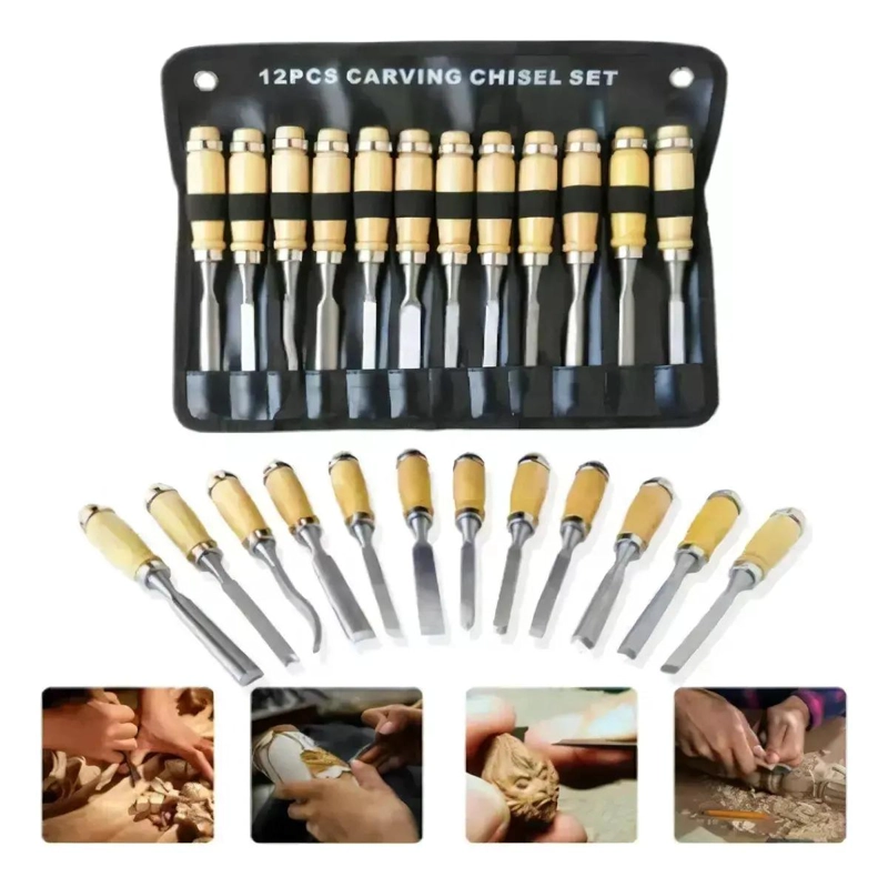 JUEGO DE CINCELES PARA TALLAR MADERA 12 PIEZAS - 1