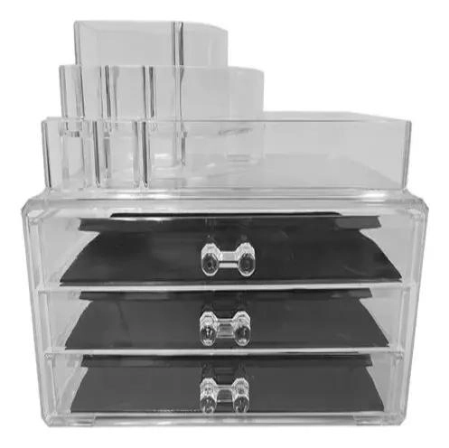 CAJA ORGANIZADORA TRANSPARENTE PARA MAQUILLAJE CON COMPARTIMENTOS - 10