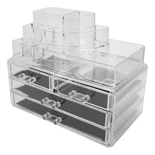 CAJA ORGANIZADORA TRANSPARENTE PARA MAQUILLAJE CON COMPARTIMENTOS - 2