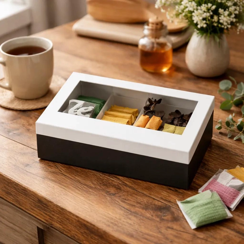 ORGANIZADOR DE TE  E INFUSIONES 23X15X7 CM EN NEGRO Y BLANCO - 2