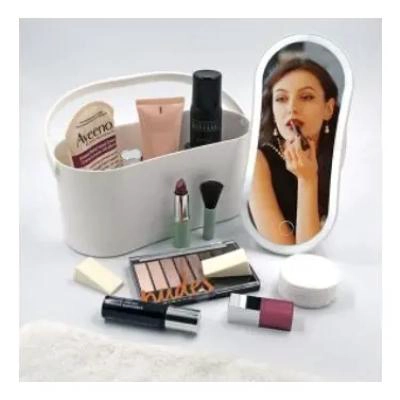 ORGANIZADOR PORTATIL DE MAQUILLAJE CON ESPEJO Y LUZ LED - 2
