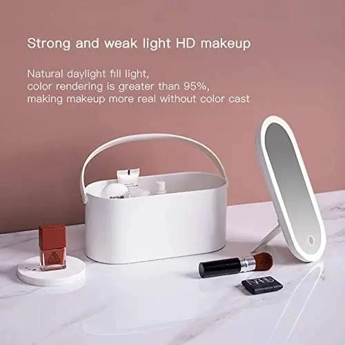 ORGANIZADOR PORTATIL DE MAQUILLAJE CON ESPEJO Y LUZ LED - 4