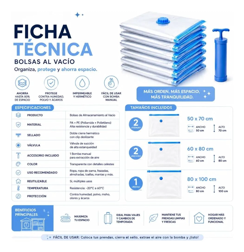 KIT DE 5 BOLSAS ORGANIZADORAS AL VACIO PARA ROPA Y TEXTILES - 10