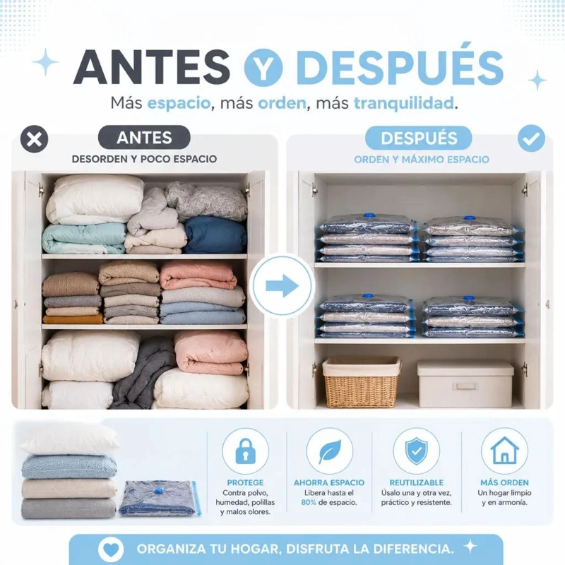 KIT DE 5 BOLSAS ORGANIZADORAS AL VACIO PARA ROPA Y TEXTILES - 2